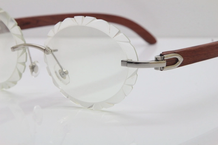 Cartier Rimless Original Wood T8200761 Eyeglasses in Gold Transparent Carved Lens