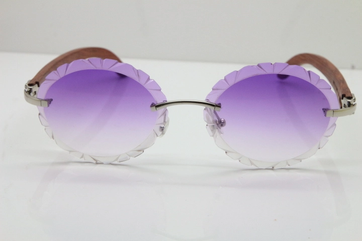 Cartier Rimless Original Wood T8200761 Sunglasses in Gold Purple Carved Lens