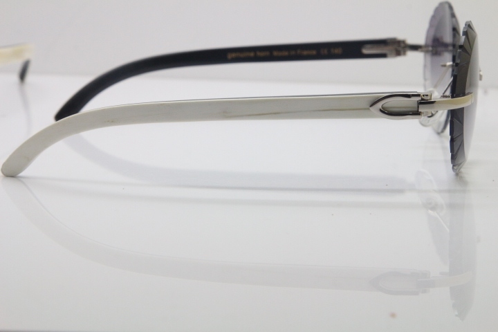 Cartier Rimless Original White Inside Black Buffalo Horn T8200761 Sunglasses in Gold Gray Carved Lens