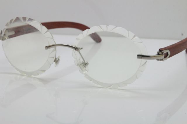 Cartier Rimless Original Wood T8200761 Eyeglasses in Silver Transparent Carved Lens