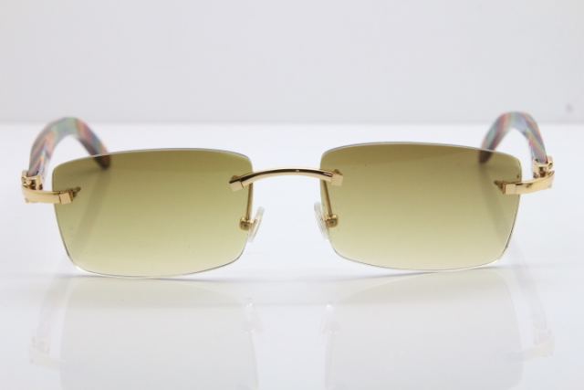 Cartier Rimless 8200757 SunGlasses Original Peacock Wood Sunglasses in Gold Brown Lens