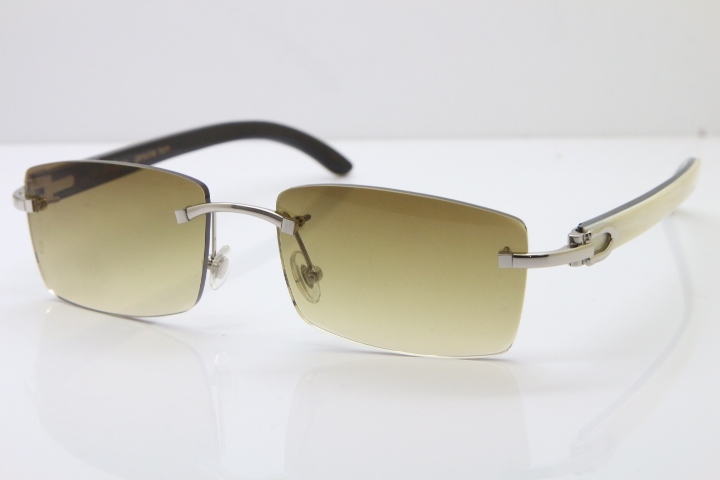 Hot Cartier Rimless 8200757 Original White Inside Black Buffalo Horn Sunglasses In Gold Brown Lnes