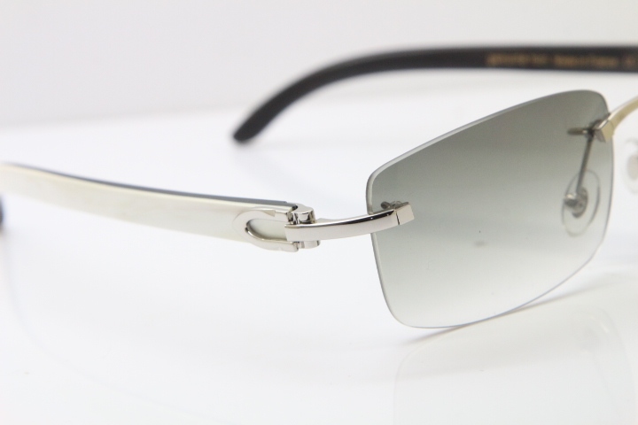 Hot Cartier Rimless 8200757 Original White Inside Black Buffalo Horn Sunglasses In Gold Light green Lnes