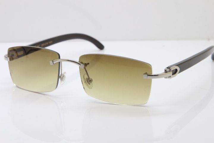 Cartier Rimless 8200757 Original Black Buffalo Horn Sunglasses In Gold Brown Lnes