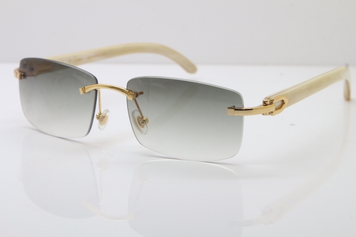 Cartier Rimless 8200757 Original White Genuine Natural Horn Sunglasses In Gold Light green Lens