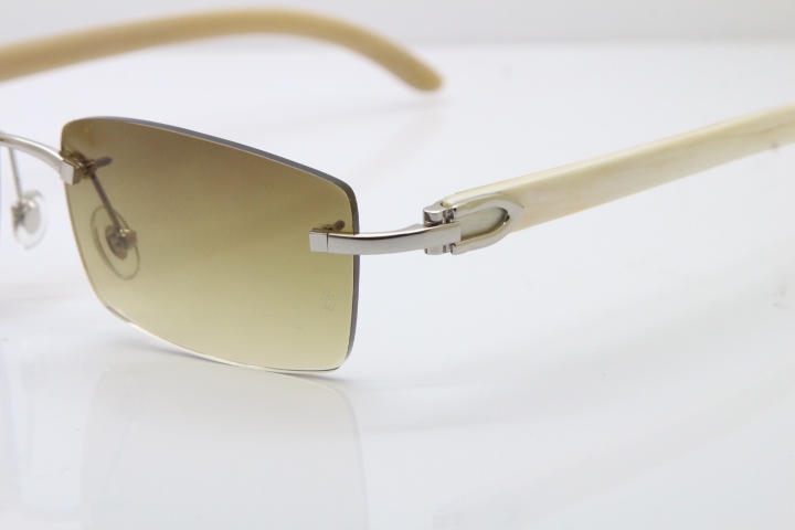 Hot Cartier Rimless 8200757 Original White Genuine Natural Horn Sunglasses In Gold Brown Lnes