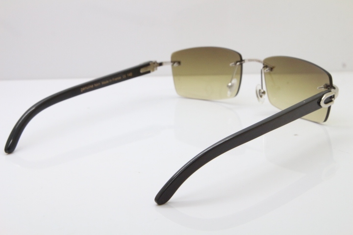 Cartier Rimless 8200757 Original Black Buffalo Horn Sunglasses In Gold Brown Lnes