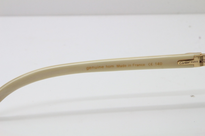 Cartier Rimless 8200757 Original White Genuine Natural Horn Sunglasses In Gold Light green Lens