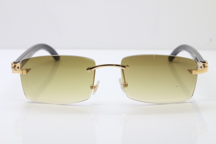 Cartier Rimless 8200757 Original Black Buffalo Horn Sunglasses In Gold Brown Lnes