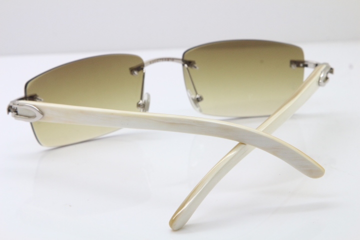 Hot Cartier Rimless 8200757 Original White Genuine Natural Horn Sunglasses In Gold Brown Lnes