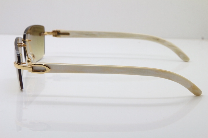 Hot Cartier Rimless 8200757 Original White Genuine Natural Horn Sunglasses In Gold Brown Lnes