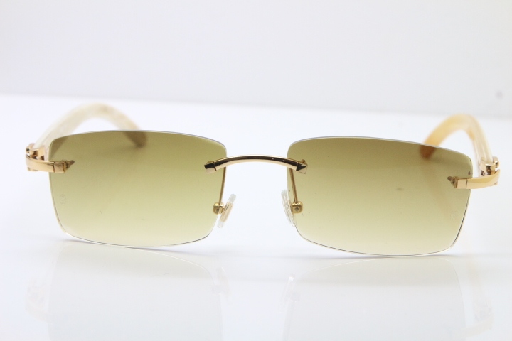 Hot Cartier Rimless 8200757 Original White Genuine Natural Horn Sunglasses In Gold Brown Lnes