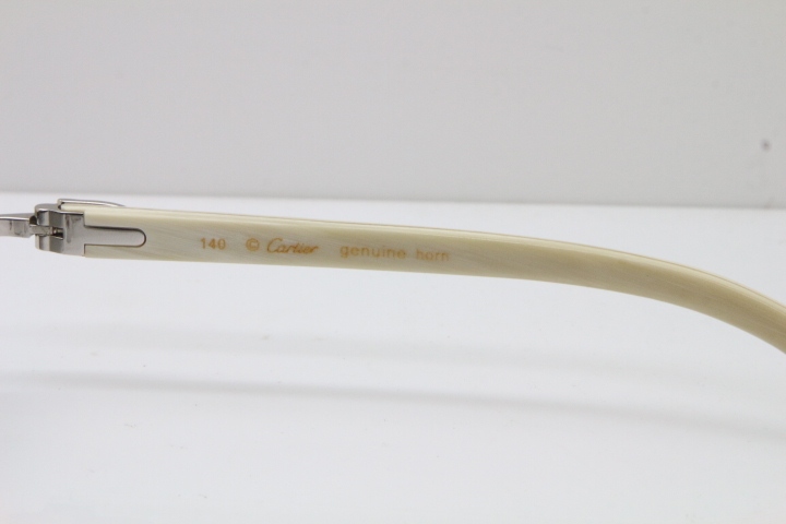 Cartier Rimless 8200757 Original White Genuine Natural Horn Sunglasses In Gold Light green Lens