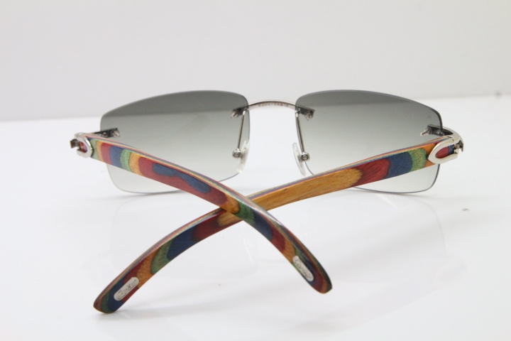 Cartier Rimless 8200757 SunGlasses Original Peacock Wood Sunglasses in Gold Light Green Lens