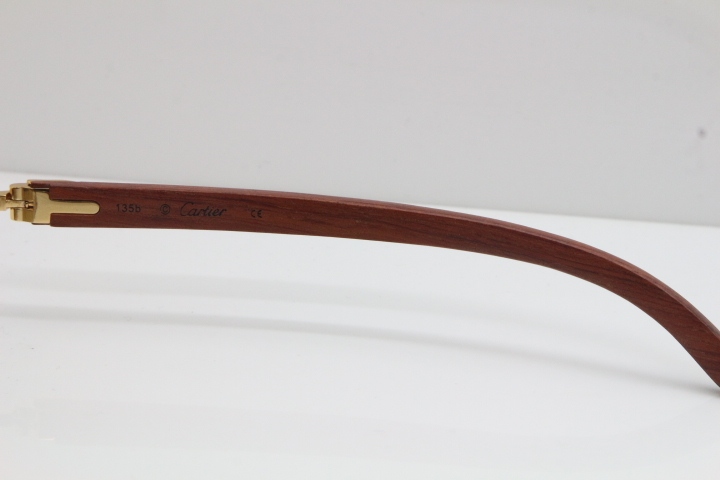 New Cartier Rimless 8200757 SunGlasses Original Carved Wood Sunglasses in Gold Brown Lens