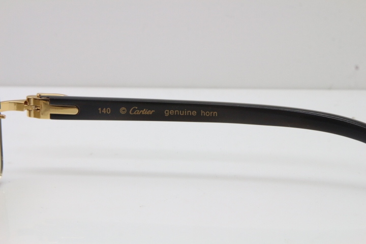 Hot Cartier Rimless 8200757 Original White Inside Black Buffalo Horn Sunglasses In Gold Brown Lnes