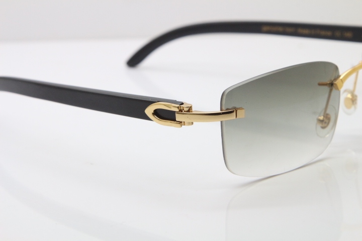 Cartier Rimless 8200757 Original Black Buffalo Horn Sunglasses In Gold Light Green Lnes