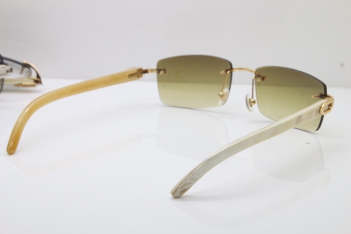 Hot Cartier Rimless 8200757 Original White Genuine Natural Horn Sunglasses In Gold Brown Lnes