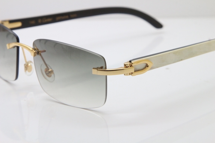 Hot Cartier Rimless 8200757 Original White Inside Black Buffalo Horn Sunglasses In Gold Light green Lnes