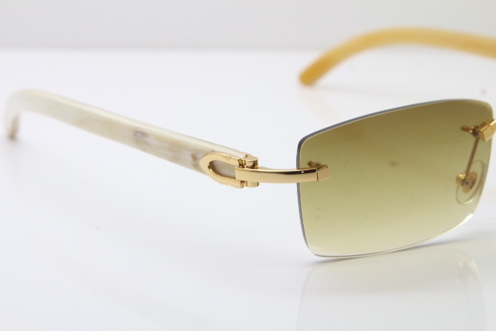 Hot Cartier Rimless 8200757 Original White Genuine Natural Horn Sunglasses In Gold Brown Lnes