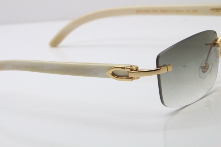 Cartier Rimless 8200757 Original White Genuine Natural Horn Sunglasses In Gold Light green Lens