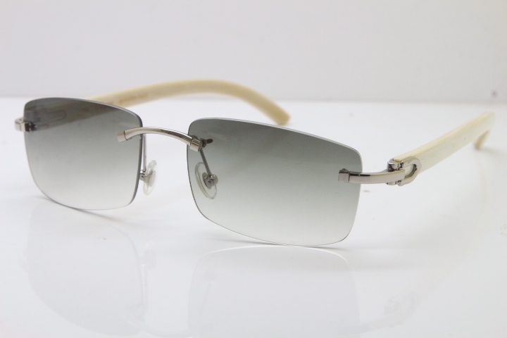 Cartier Rimless 8200757 Original White Genuine Natural Horn Sunglasses In Gold Light green Lens