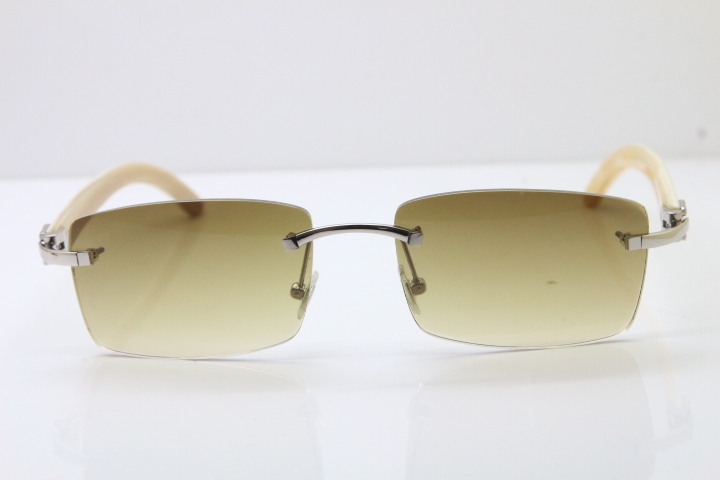 Hot Cartier Rimless 8200757 Original White Genuine Natural Horn Sunglasses In Gold Brown Lnes