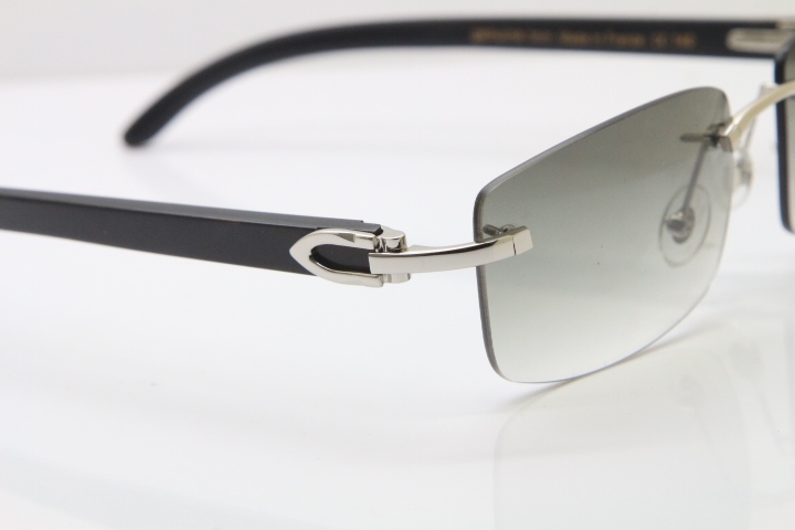 Cartier Rimless 8200757 Original Black Buffalo Horn Sunglasses In Gold Light Green Lnes