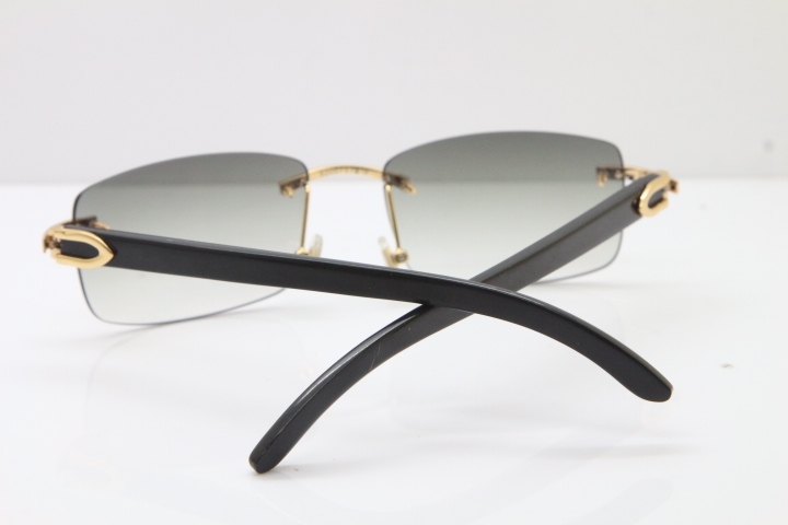 Cartier Rimless 8200757 Original Black Buffalo Horn Sunglasses In Gold Light Green Lnes