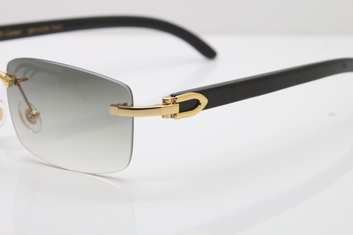 Cartier Rimless 8200757 Original Black Buffalo Horn Sunglasses In Gold Light Green Lnes