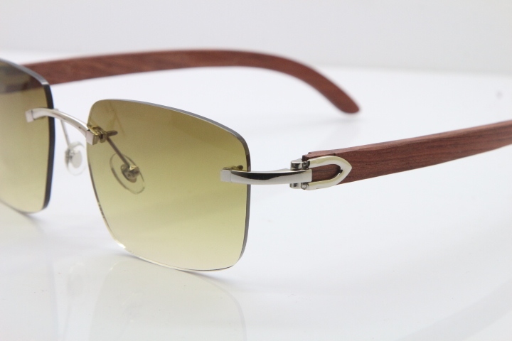 Cartier Rimless Original Wood T8300816 Sunglasses in Gold Brown Lens Hot