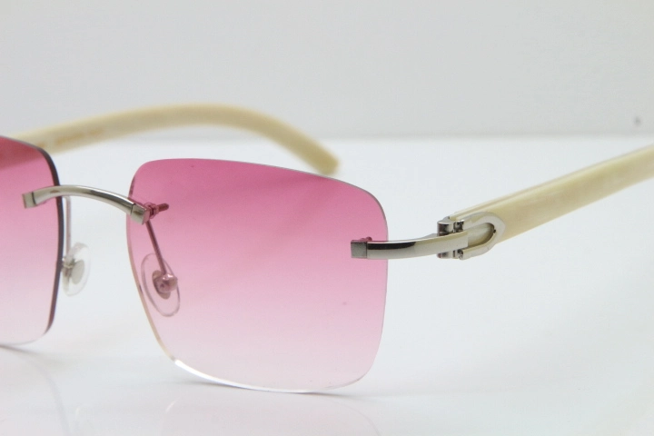 Cartier Rimless Original White Genuine Natural Horn T8300816 Sunglasses in Gold Pink Lens Hot