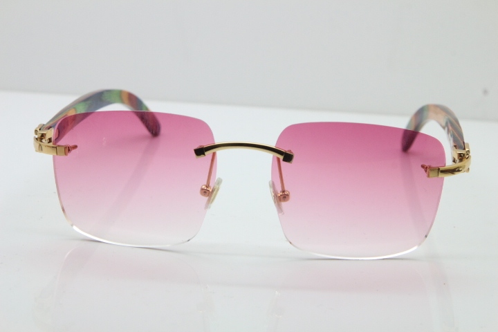 Cartier Rimless Original Peacock Wood T8300816 Sunglasses in Gold Pink Lens Hot