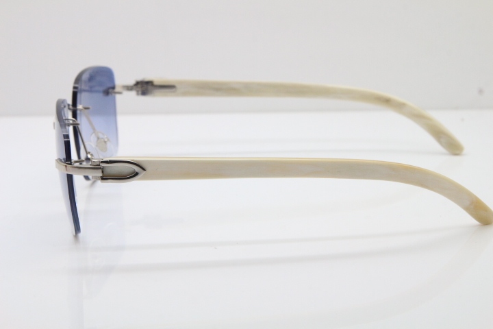 Cartier Rimless Original White Genuine Natural Horn T8300816 Sunglasses in Gold Blue Lens Hot