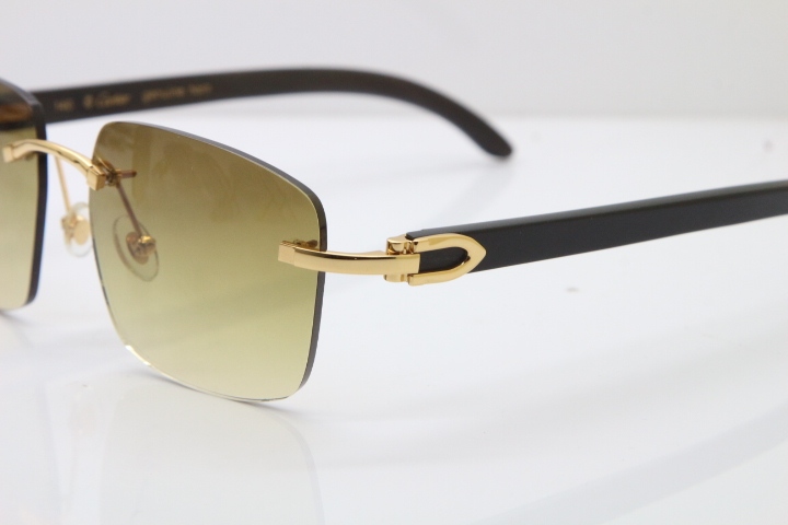 Cartier Rimless Original Black Buffalo Horn T8300816 Sunglasses in Gold Brown Lens Hot