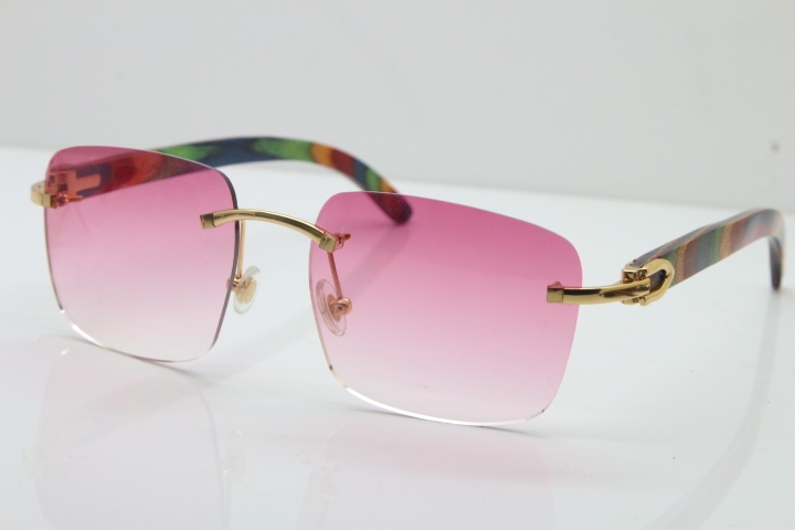 Cartier Rimless Original Peacock Wood T8300816 Sunglasses in Gold Pink Lens Hot