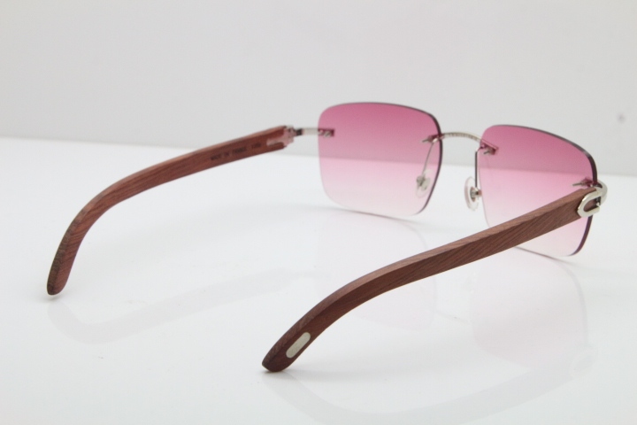 Cartier Rimless Original Wood T8300816 Sunglasses in Gold Pink Lens Hot