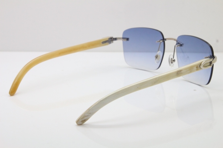 Cartier Rimless Original White Genuine Natural Horn T8300816 Sunglasses in Gold Blue Lens Hot
