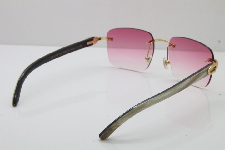 Cartier Rimless Original White Inside Black Buffalo Horn T8300816 Sunglasses in Gold Pink Lens Hot