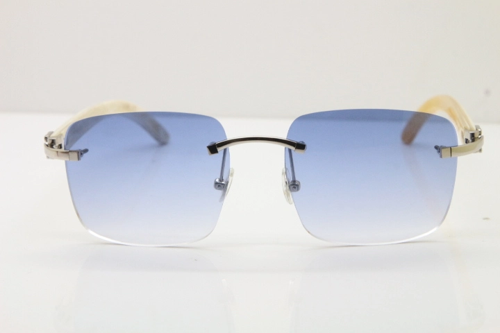 Cartier Rimless Original White Genuine Natural Horn T8300816 Sunglasses in Gold Blue Lens Hot