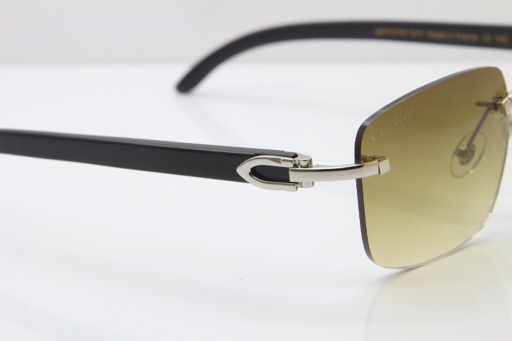 Cartier Rimless Original Black Buffalo Horn T8300816 Sunglasses in Gold Brown Lens Hot