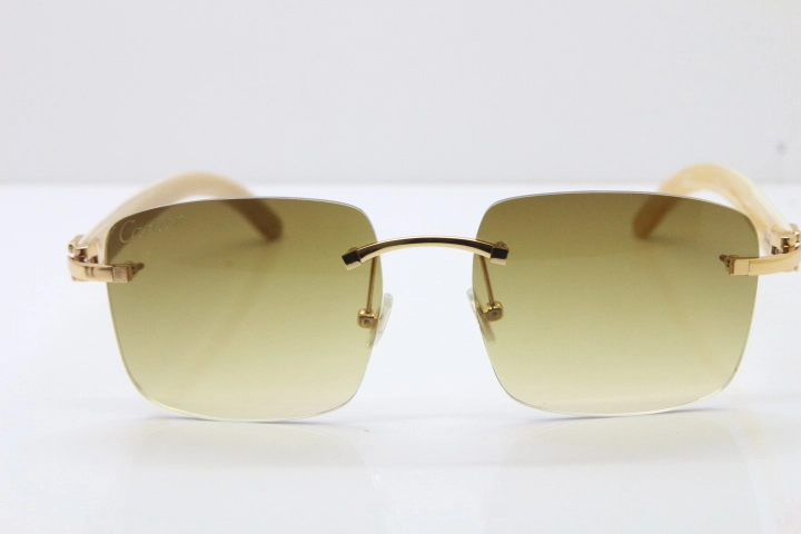 Cartier Rimless Original White Genuine Natural Horn T8300816 Sunglasses in Gold Brown Lens Hot