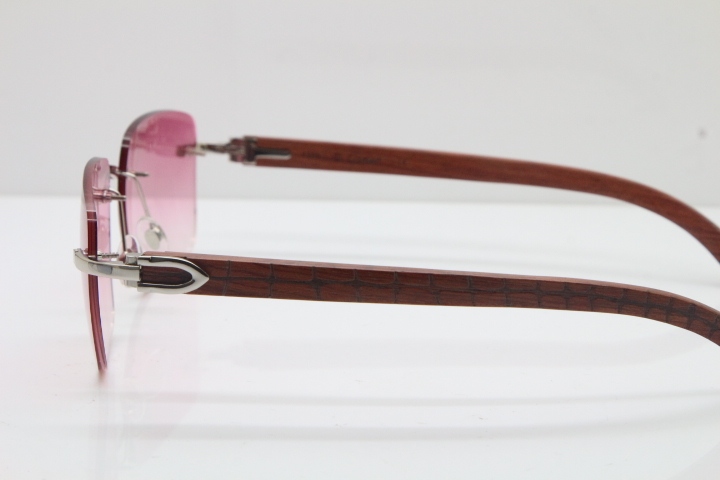 Cartier Rimless Original Carved Wood T8300816 Sunglasses in Gold Pink Lens Hot