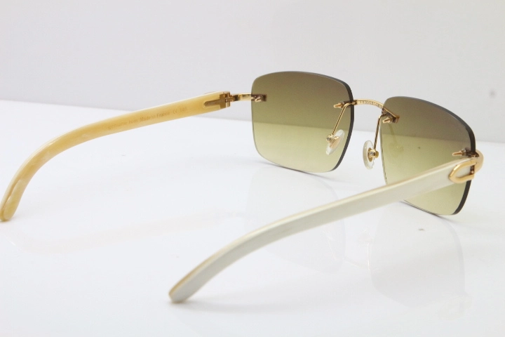 Cartier Rimless Original White Genuine Natural Horn T8300816 Sunglasses in Gold Brown Lens Hot