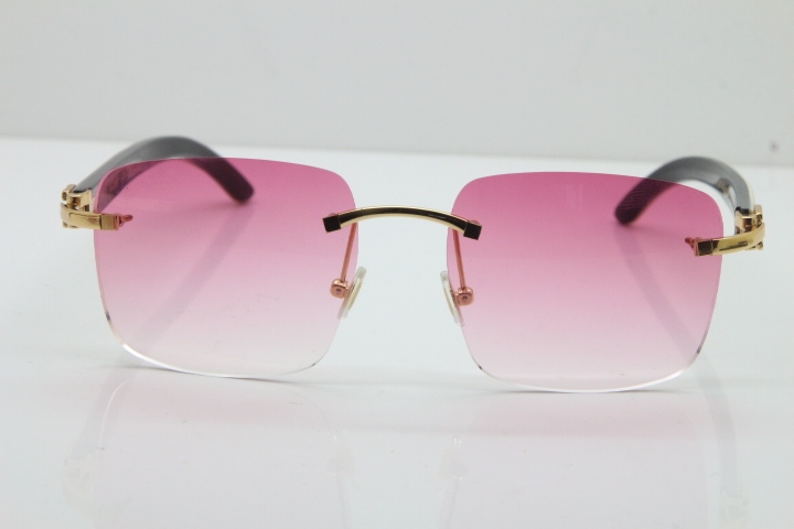 Cartier Rimless Original White Inside Black Buffalo Horn T8300816 Sunglasses in Gold Pink Lens Hot