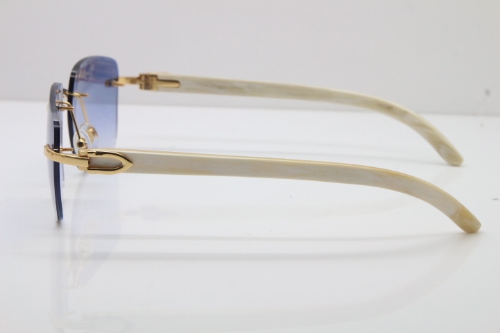 Cartier Rimless Original White Genuine Natural Horn T8300816 Sunglasses in Gold Blue Lens Hot