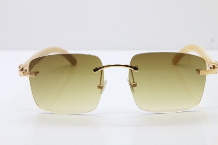 Cartier Rimless Original White Genuine Natural Horn T8300816 Sunglasses in Gold Brown Lens Hot