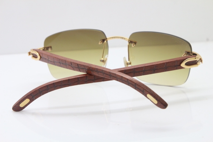 Cartier Rimless Original Carved Wood T8300816 Sunglasses in Gold Brown Lens Hot