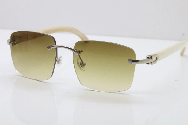 Cartier Rimless Original White Genuine Natural Horn T8300816 Sunglasses in Gold Brown Lens Hot