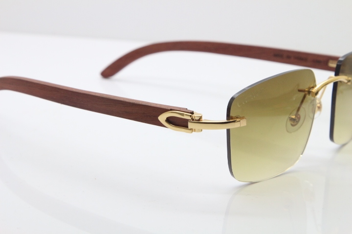 Cartier Rimless Original Wood T8300816 Sunglasses in Gold Brown Lens Hot